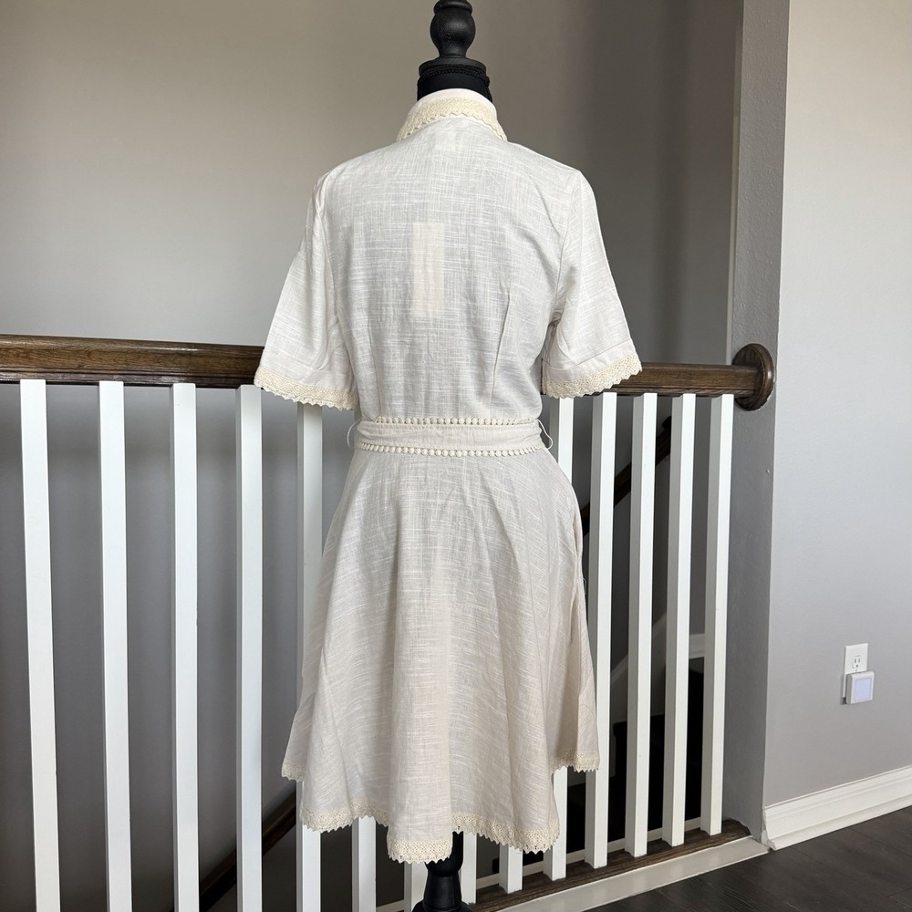 Calypso St Barth NWT Linen Blend Crochet Belted Shirt Dress Bird Resort Luxury - Picture 8 of 14